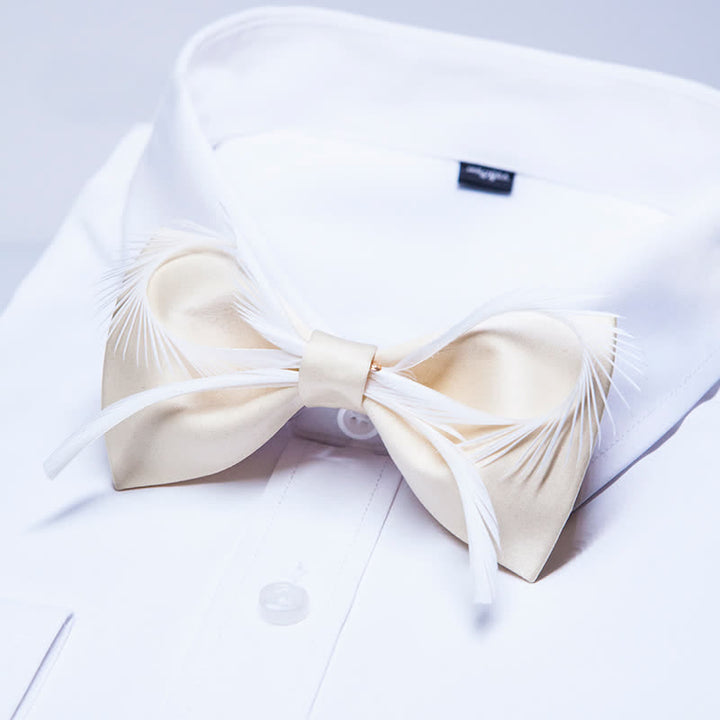 Men's Champagne Feather Bow Knot Bow Tie - image 1
