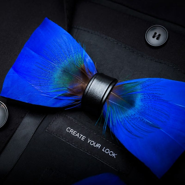 Oxford Blue Peacock Feather Bow Tie with Lapel Pin - image 1