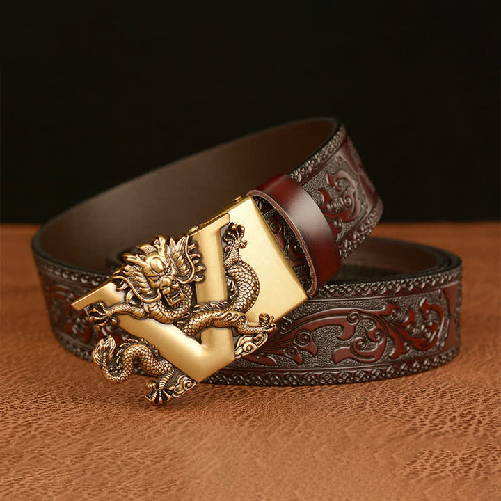 Men's Letter V Dragon Embossing Leather Belt - image 2