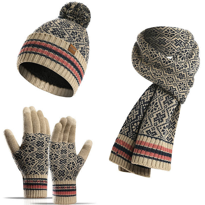 3Pcs Unisex Snowflake Hat Scarf Touchscreen Gloves Set - Beige - Adjustable (22"-23 5/8") - image 10