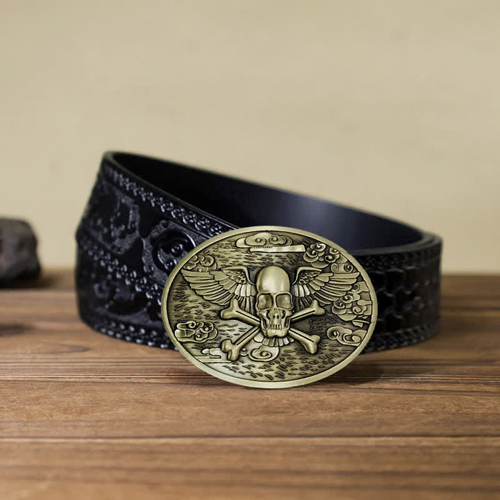 Men's DIY Skull Angel Creative Beer Holder Buckle Leather Belt - Bronze - Black Carved Belt (40) - image 21