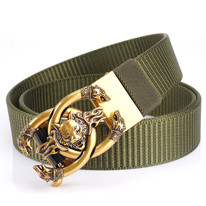 Men's Fierce Wolves In Flame Nylon Belt - Army Green / Gold - 48" - image 9