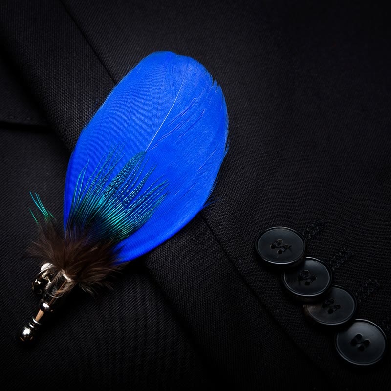 Oxford Blue Peacock Feather Bow Tie with Lapel Pin - image 2