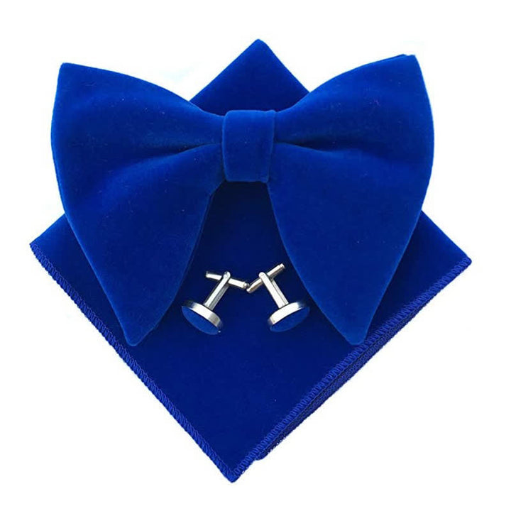 3Pcs Men's Velvet Oversized Pointed Bow Tie Set - Royal - image 11
