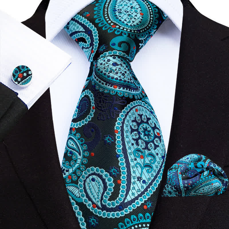 3Pcs Men's Exotic Palace Paisley Necktie Set - Teal - image 0