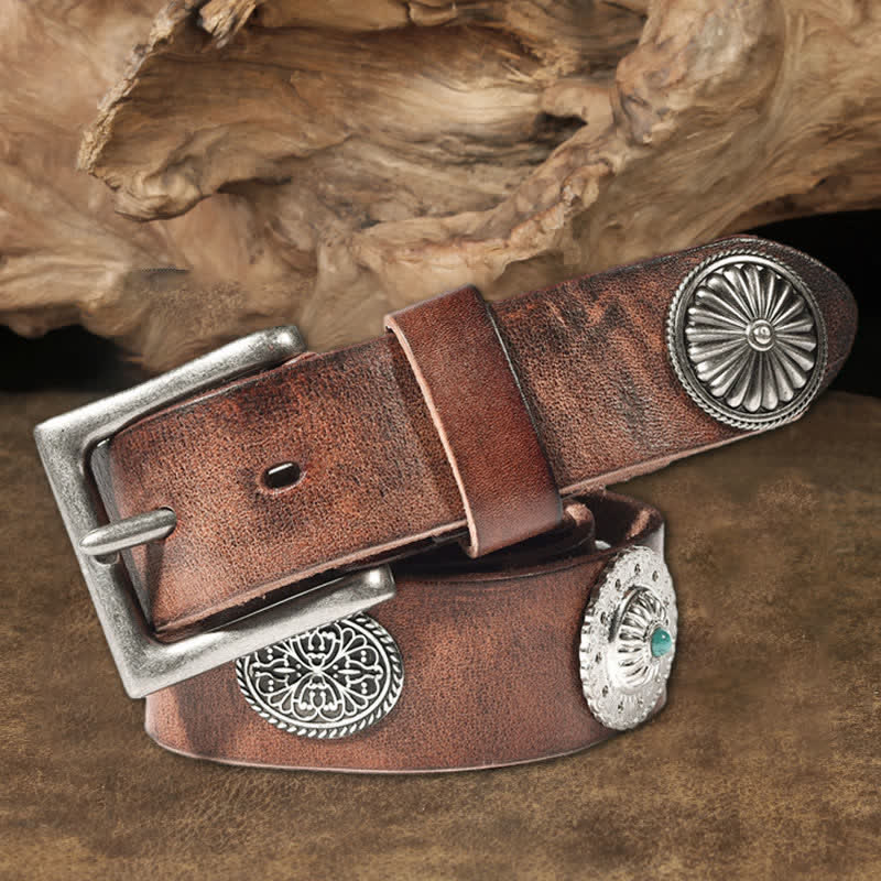 Men's Punk Heavy Metal Studded Leather Belt - Brown - 44 - image 0