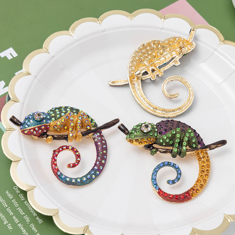 Women's Colorful Chameleon Lizard Brooch - image 1