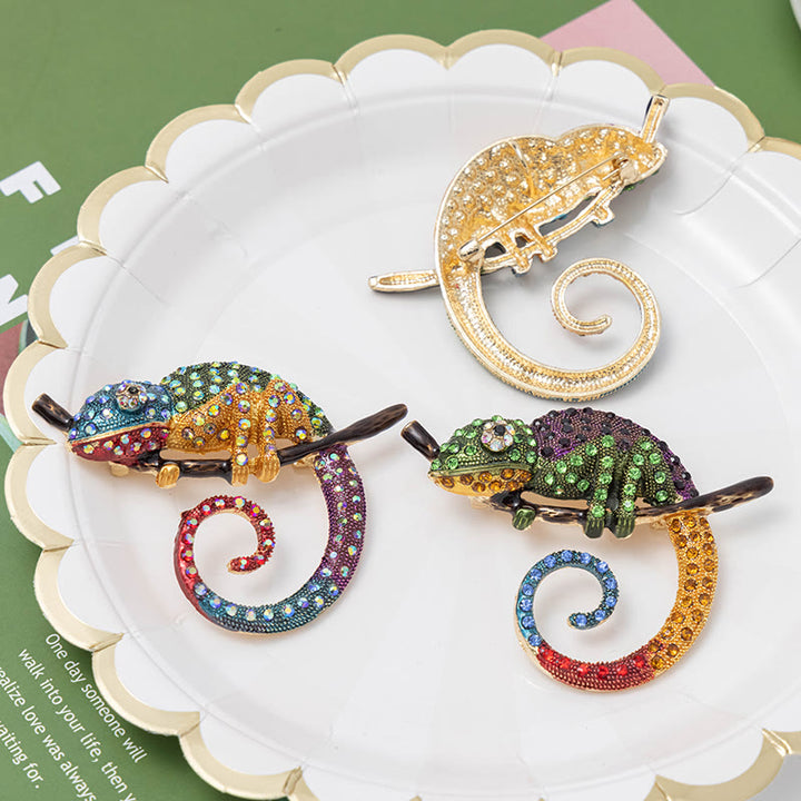 Women's Colorful Chameleon Lizard Brooch - image 1