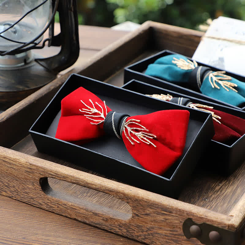 Men's Aristocratic Gold Branch Velvet Bow Tie - Red - image 1
