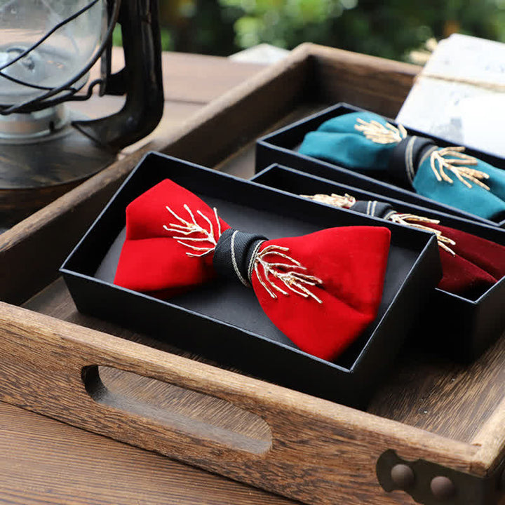 Men's Aristocratic Gold Branch Velvet Bow Tie - Red - image 1