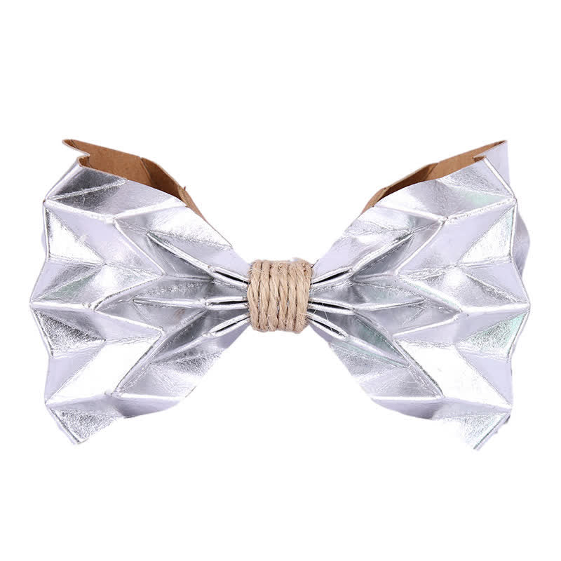 Men's Creative Environmental Kraft Paper Bow Tie - Silver With Rope - image 3