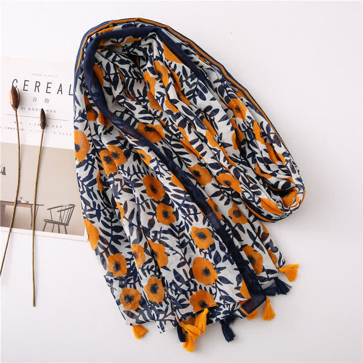 Women's Bohemian Print Floral Tassel Scarf - image 3