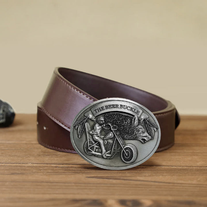 Men's DIY Motorcycle Creative Beer Holder Buckle Leather Belt - Silver - Brown PU Belt (40) - image 16