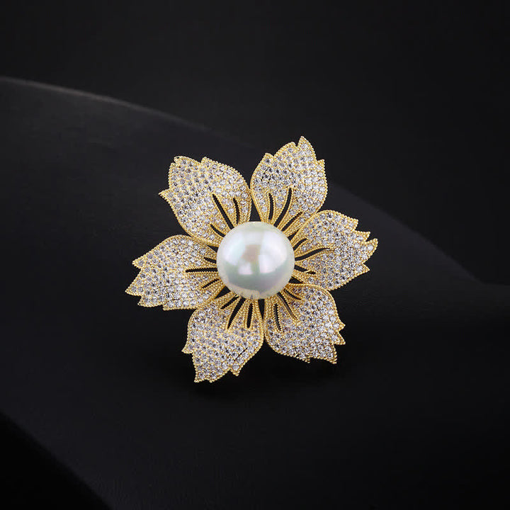Women's Bright Pearl Luxury Bauhinia Brooch - Gold & White - image 5