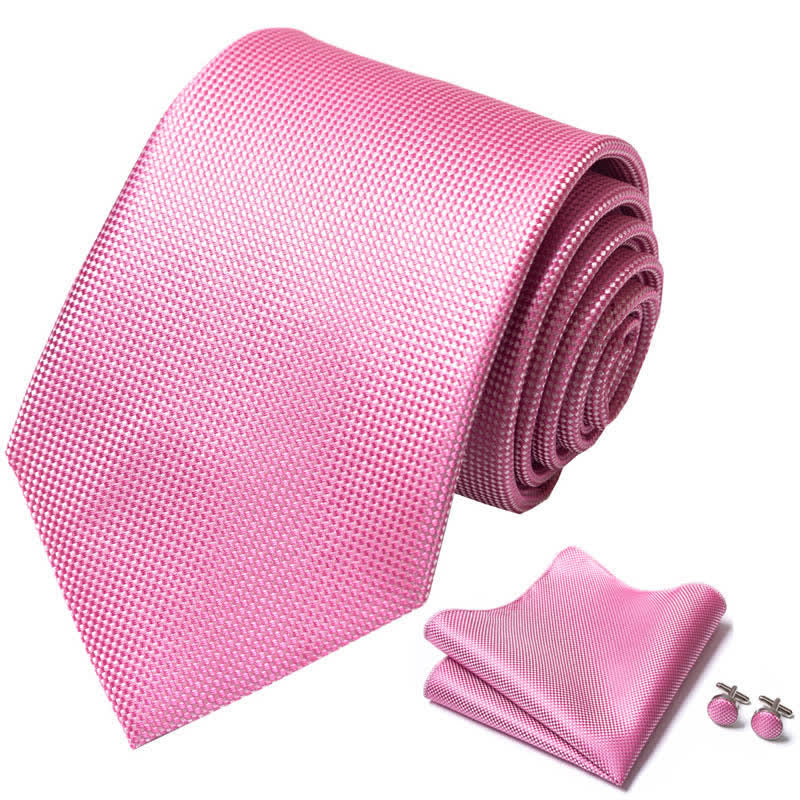 3Pcs Bright Pink Men's Solid Color Necktie Set - image 1