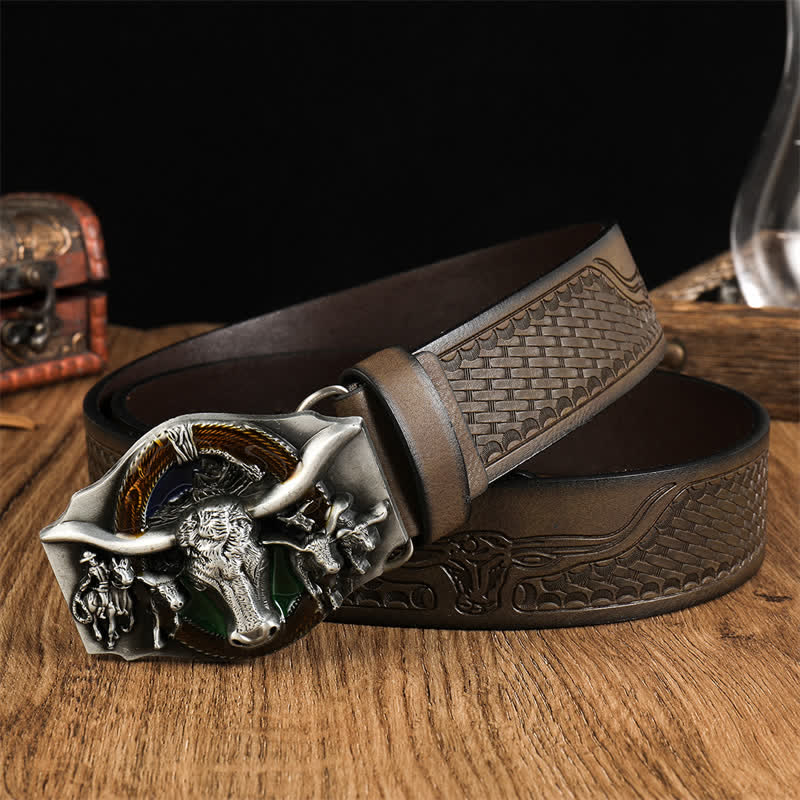 Men's Domineering Bull Head Leather Belt - Style #1 - 38 - image 0