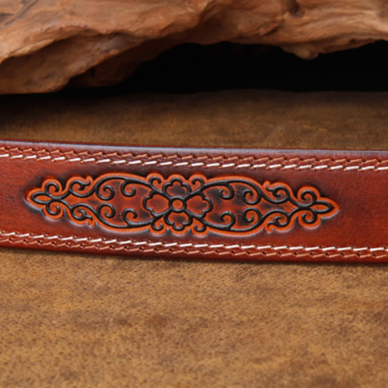 Unisex Agate Stone Turquoise Hollow Flower Leather Belt - image 4