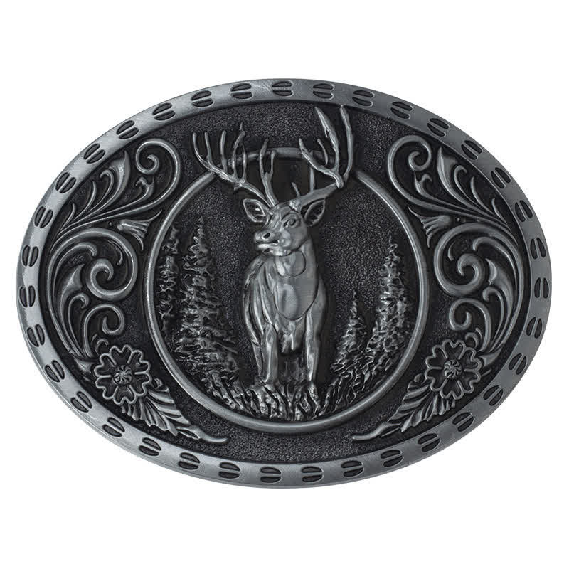 Men's DIY Deer Hunter American Flag Buckle Leather Belt - Silver Deer - Without Belt - image 7