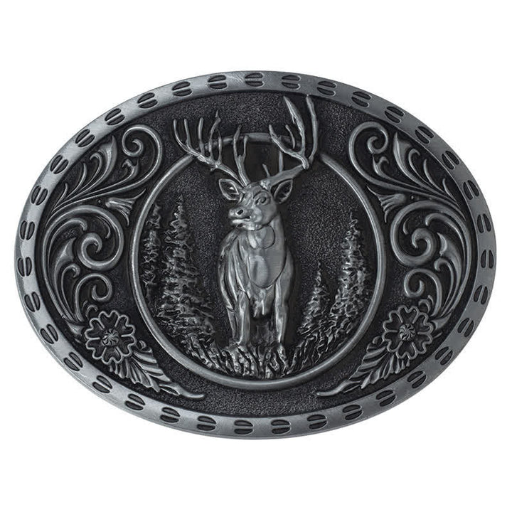 Men's DIY Deer Hunter American Flag Buckle Leather Belt - Silver Deer - Without Belt - image 7
