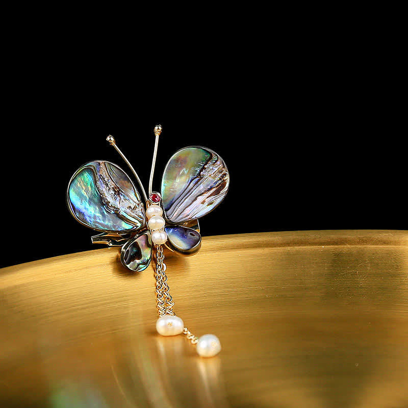 Women's Shell Butterfly Tassel Brooch - image 2