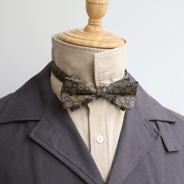 Men's Personality Lord Double Layers Bow Tie - Blue Geometry - image 5