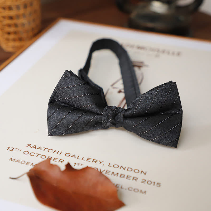 Men's Delicate Vintage Plain Bow Tie - Gray Stripe - image 23