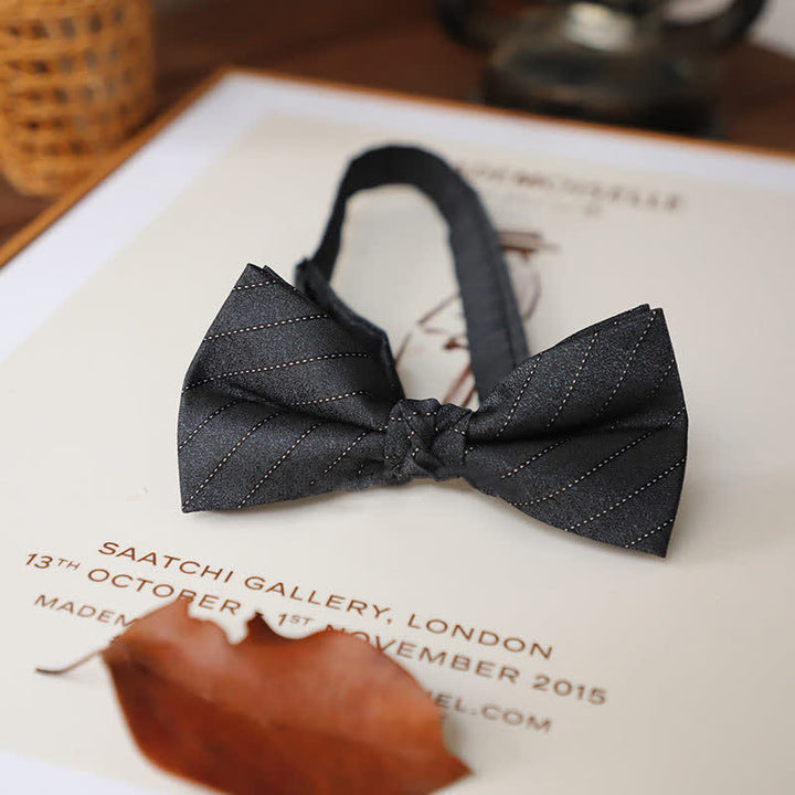 Men's Delicate Vintage Plain Bow Tie - Gray Stripe - image 23