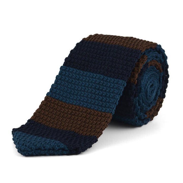 Men's Horizontal Stripes Knitted Necktie - Blue & Peru - image 5