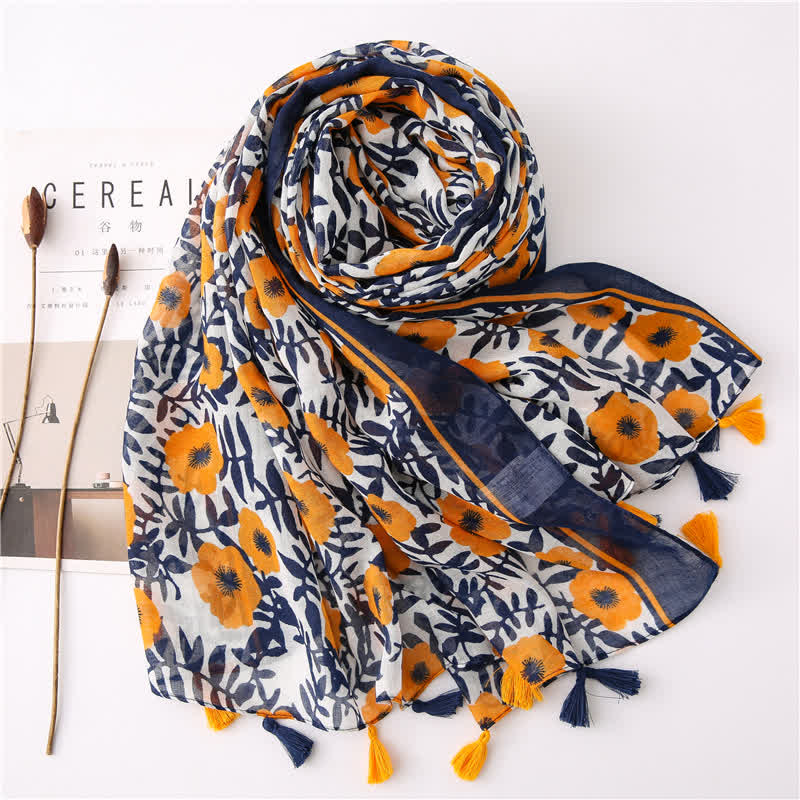 Women's Bohemian Print Floral Tassel Scarf - image 2