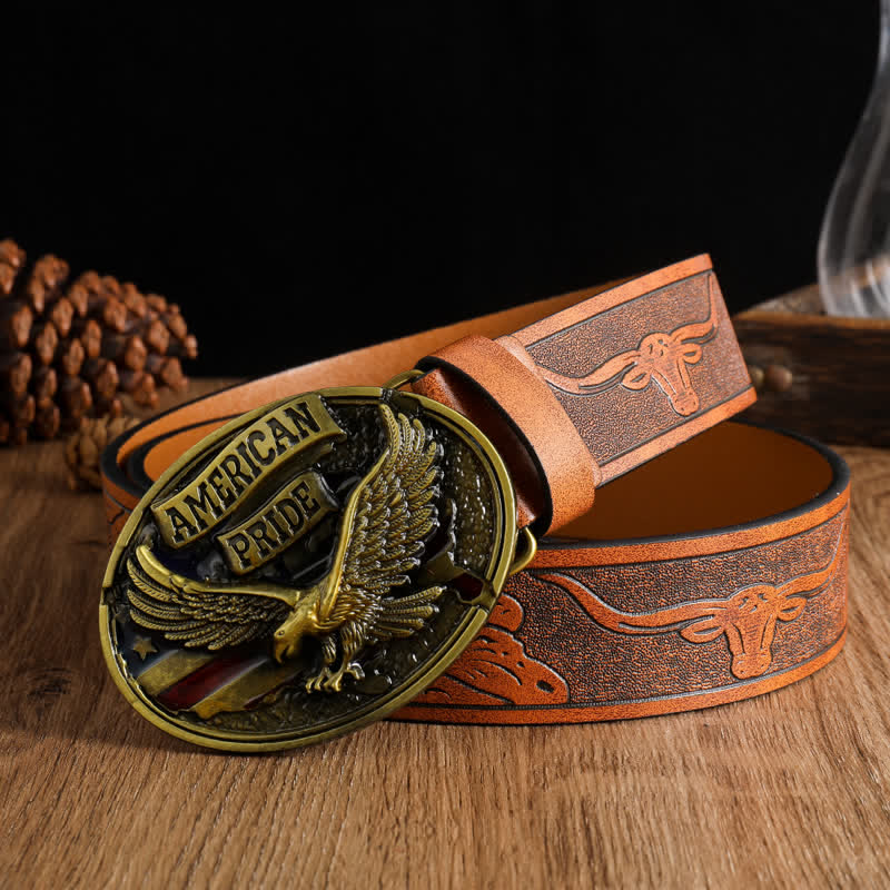 Men's American Pride Bald Eagle Leather Belt - Brown #2 - 42 - image 2