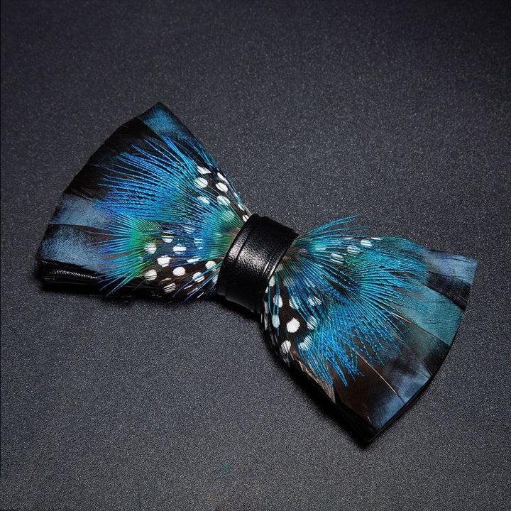 Blue & Black Peacock Feather Bow Tie with Lapel Pin - image 1