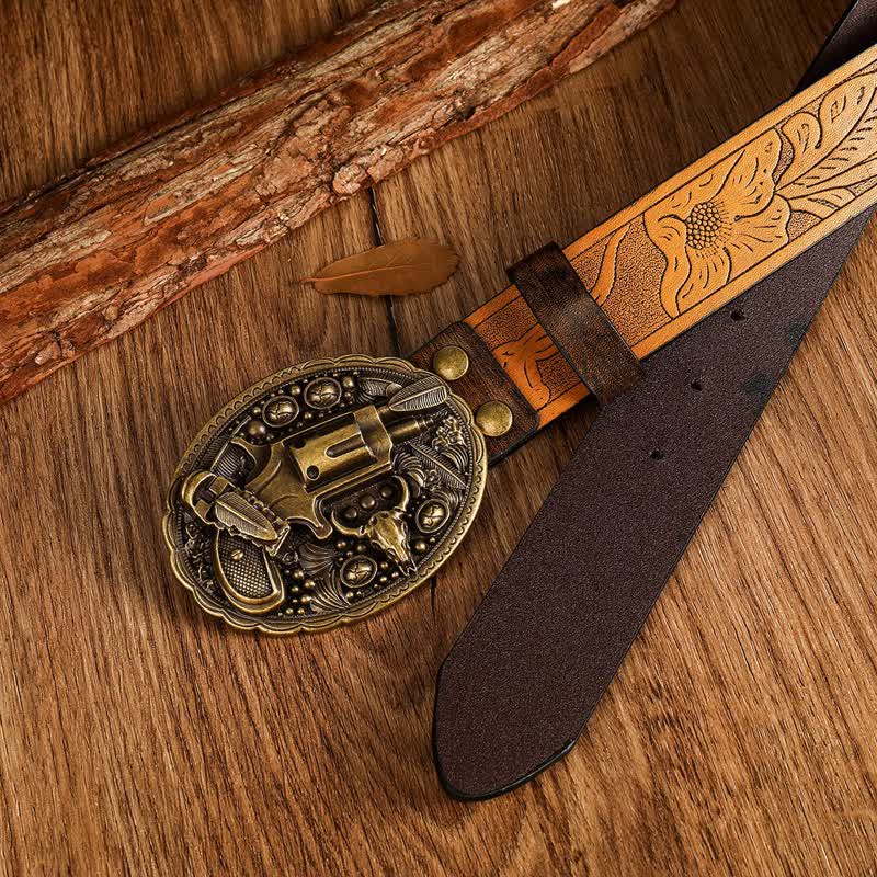 Men's Classic Retro Gun Bull Leather Belt - image 1
