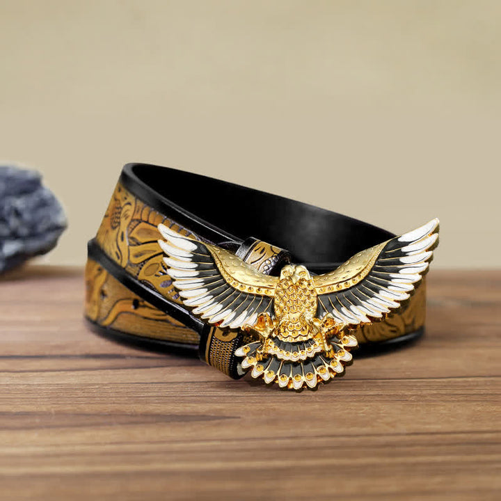 Men's DIY Golden Eagle Spread Wings Buckle Leather Belt - Eagle - SandyBrown Belt (40) - image 14