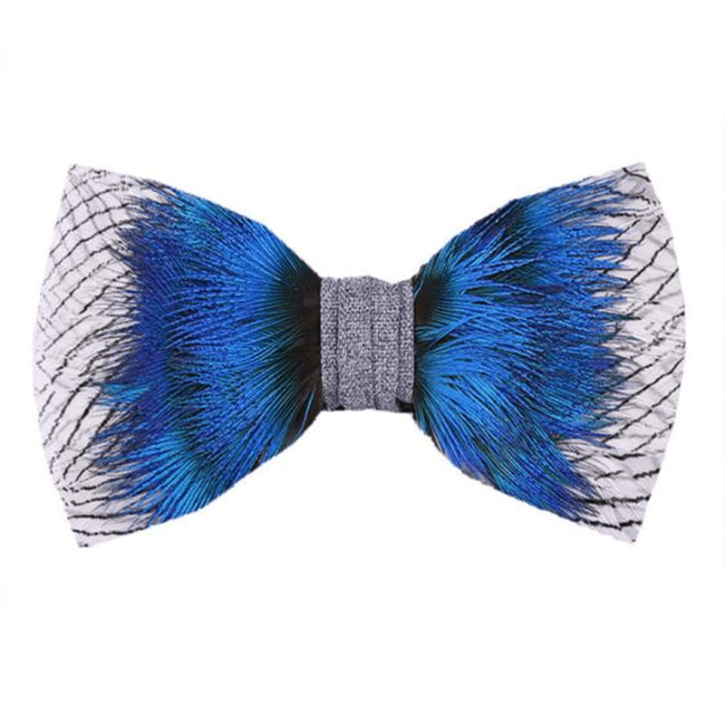 Blue Peacock Ocean Love Feather Bow Tie - Blue - image 0