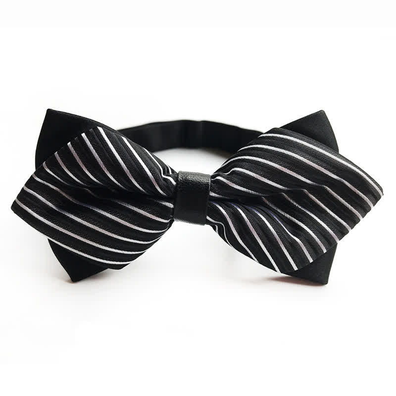 Men's Classic Striped Pointy Bow Tie - White & Black - image 0
