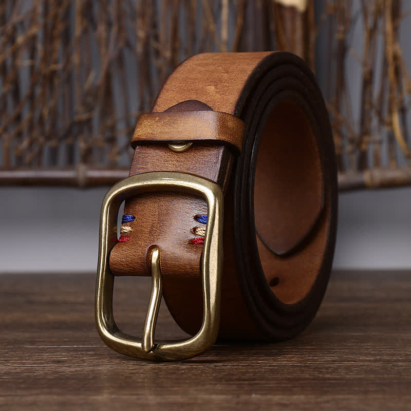Men's Vintage Thicken Pure Cowhide Leather Belt - Yellowish Brown - 46 - image 0