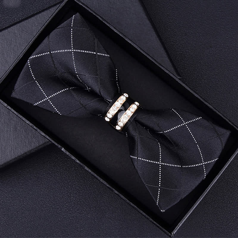 Men's Floral Paisley Striped Rhinestone Bow Tie - Black Plaid - image 18