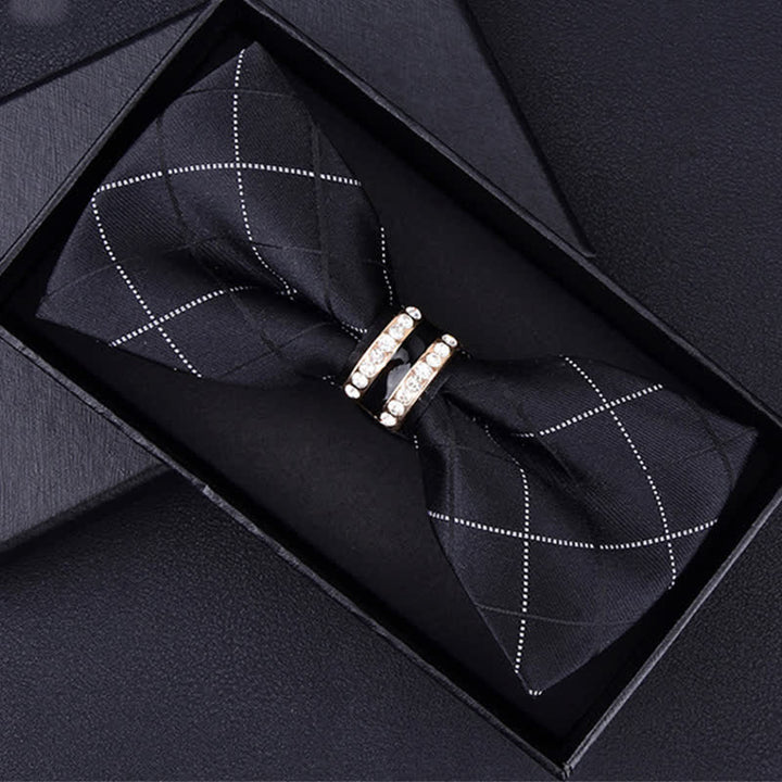 Men's Floral Paisley Striped Rhinestone Bow Tie - Black Plaid - image 18
