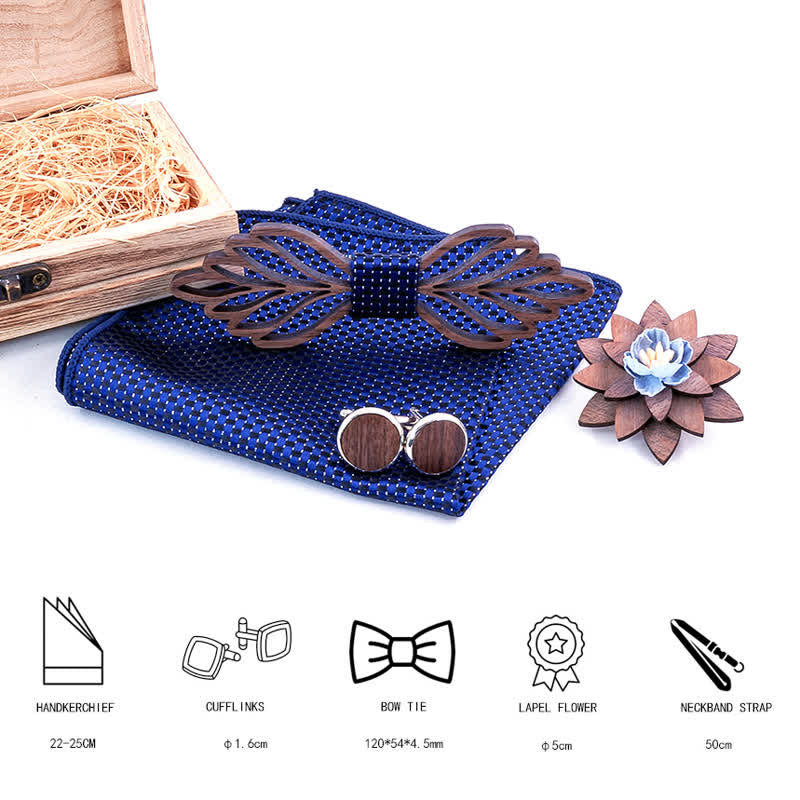 4Pcs Men's Hollow Leaves-shaped Wooden Bow Tie Set - image 1