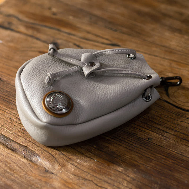 Small Wallet Coin Purse Drawstring Leather Belt Bag - Light Gray - image 19