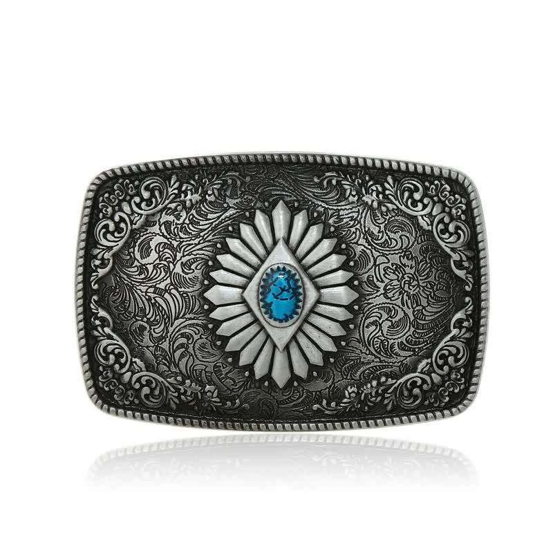 Men's DIY Square Turquoise Western Buckle Leather Belt - image 3