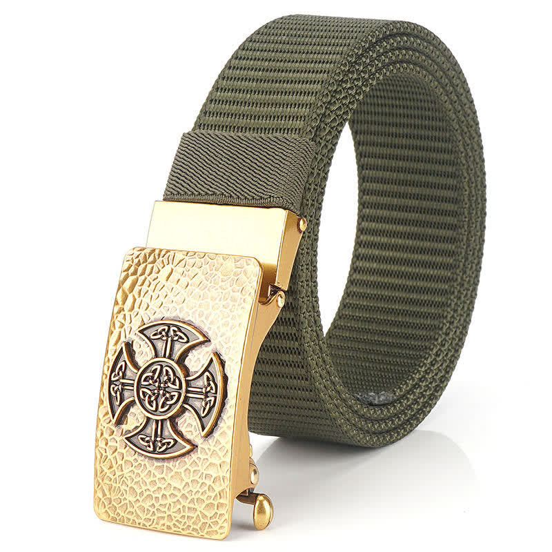 Men's Retro Style Leisure Nylon Belt - Army Green / Gold - 48" - image 9
