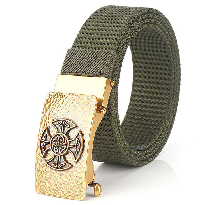 Men's Retro Style Leisure Nylon Belt - Army Green / Gold - 48" - image 9