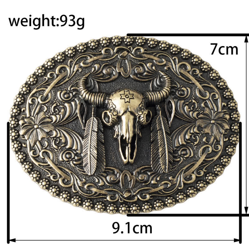 Men's Engarved Feather Bull Jeans Leather Belt - image 8