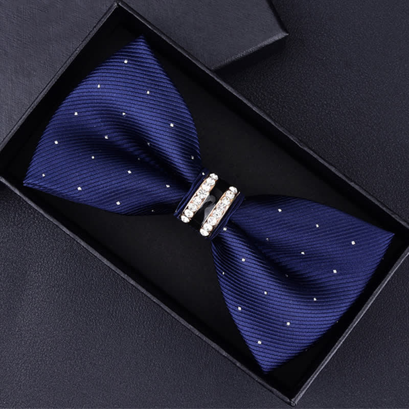 Men's Floral Paisley Striped Rhinestone Bow Tie - Navy Dots - image 10