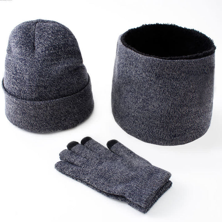 3Pcs Warm Beanie Hat Scarf Touchscreen Gloves Set - Navy - M (22"-22 7/8") - image 17