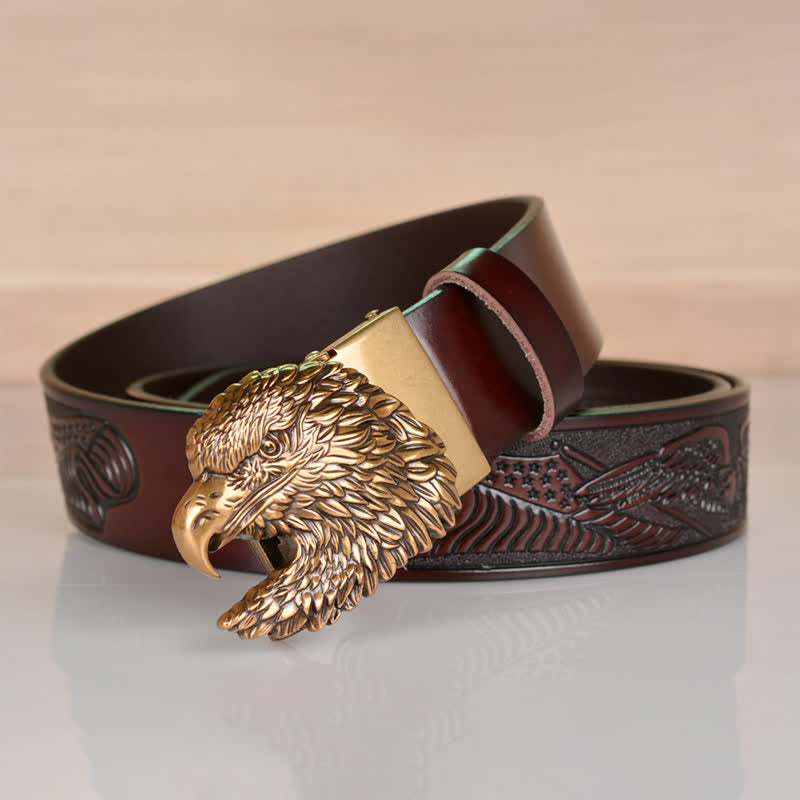 Men's Intricate Eagle Head Automatic Buckle Leather Belt - image 12