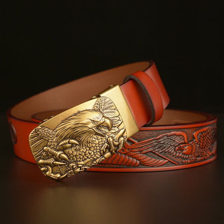 Men's Vintage Eagle Wings Automatic Buckle Leather Belt - image 2
