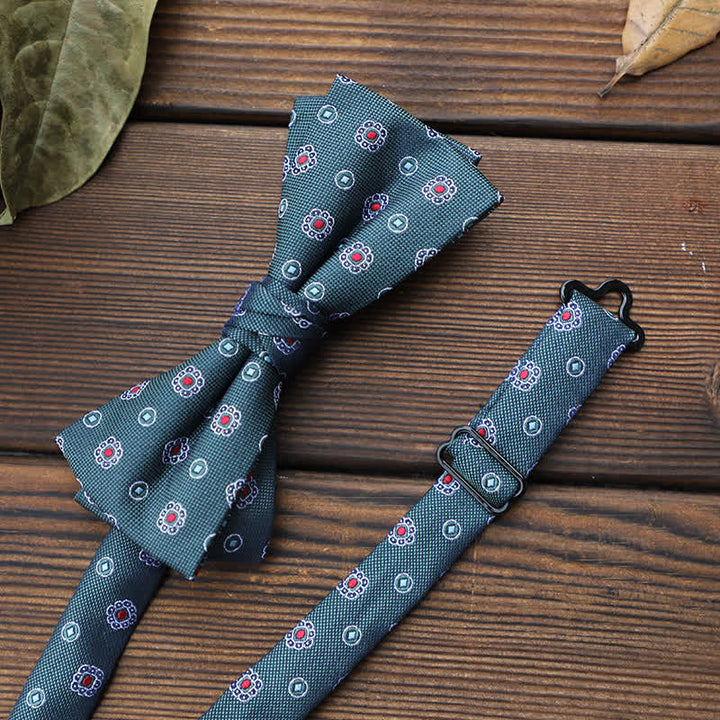 Men's British Striped Floral Bow Tie - Teal Geometry - image 23