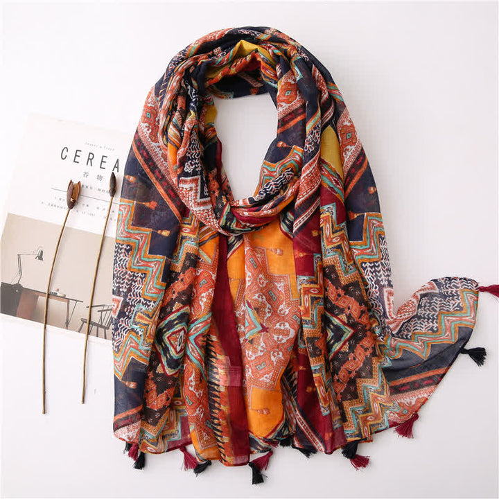 Women's Bohemian Print Floral Tassel Scarf - Style #2 - image 9